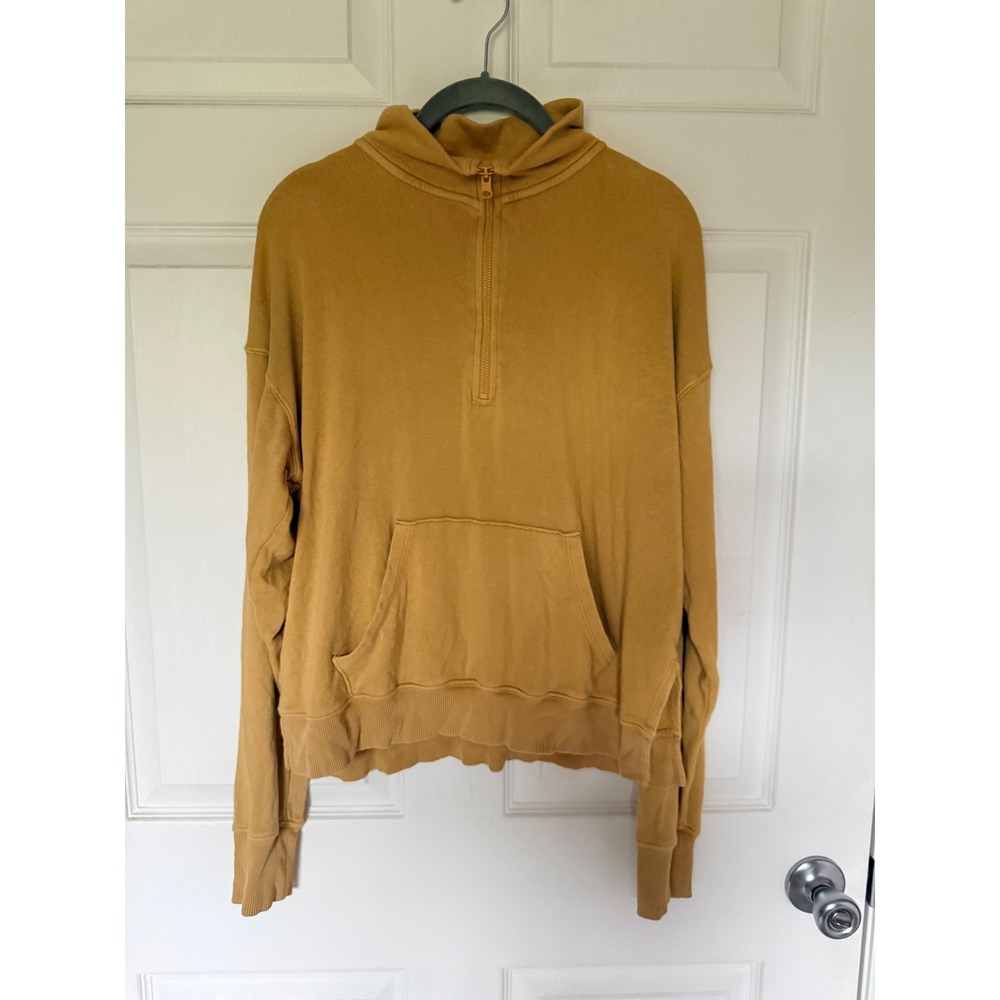 Aerie Womens Mustard Yellow Quarter Zip Terry Sweatshirt Size S Oversized Fit